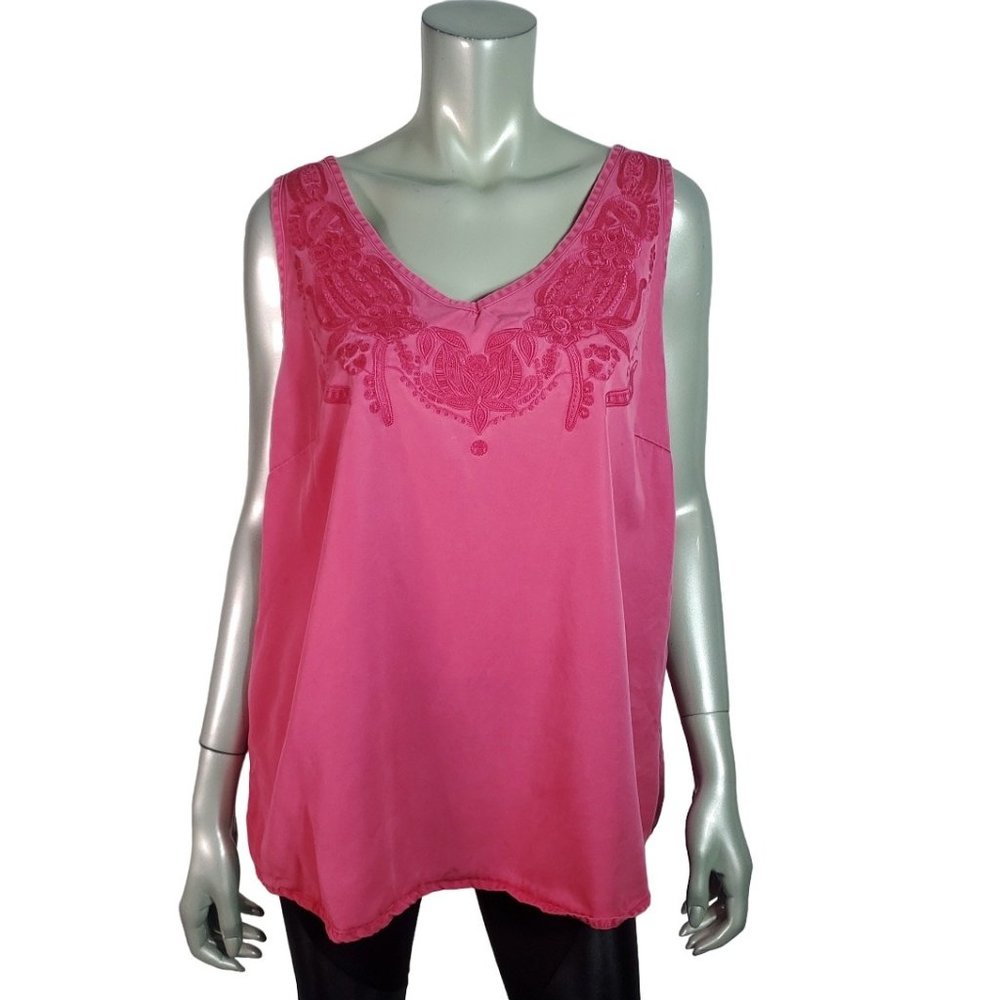 Soft‎ Surroudings Womens Top Size L Embroidered Lyocell Sleeveless Casual Pink